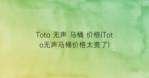 Toto 无声 马桶 价格(Toto无声马桶价格太贵了)